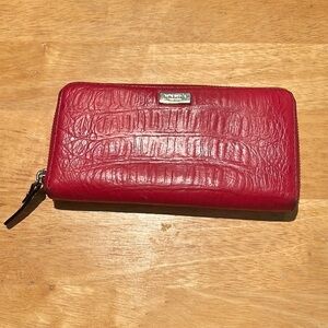 Kate Spade Saffiano Red Leather Croc Embossed Wallet